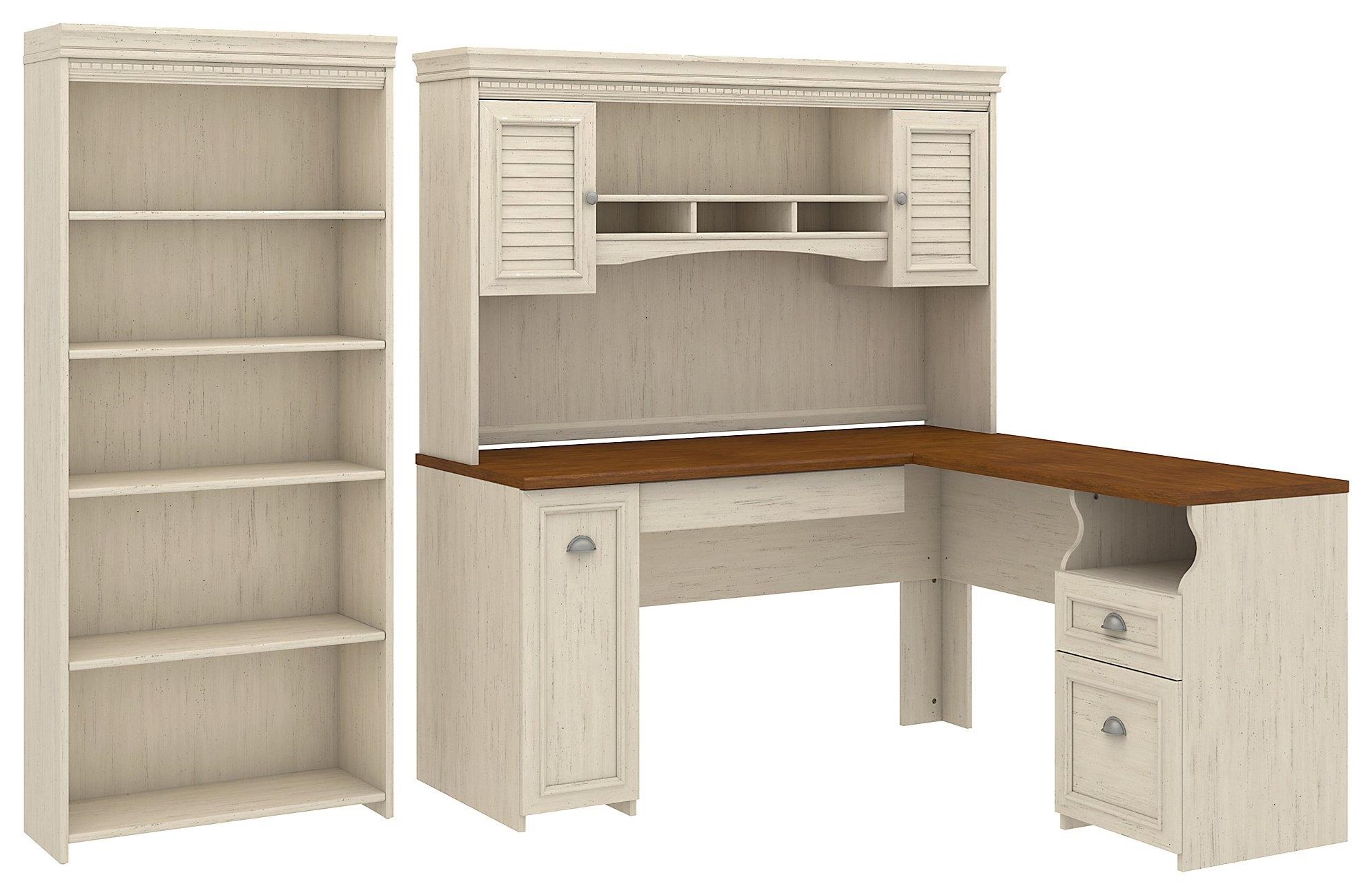 Bush Fairview L Shaped Desk with Hutch and Bookcase Value City Furniture Desk & Hutch Sets